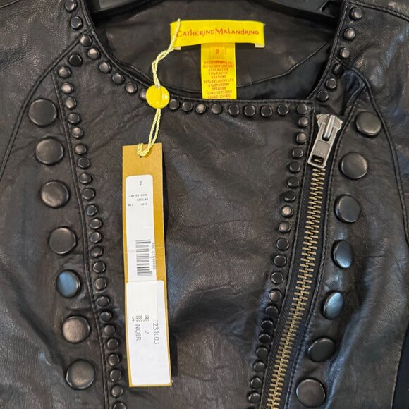Catherine Malandrino 123JL03 Jacket Noir Cropped Lambskin Leather Black Stud NEW - Picture 3 of 14